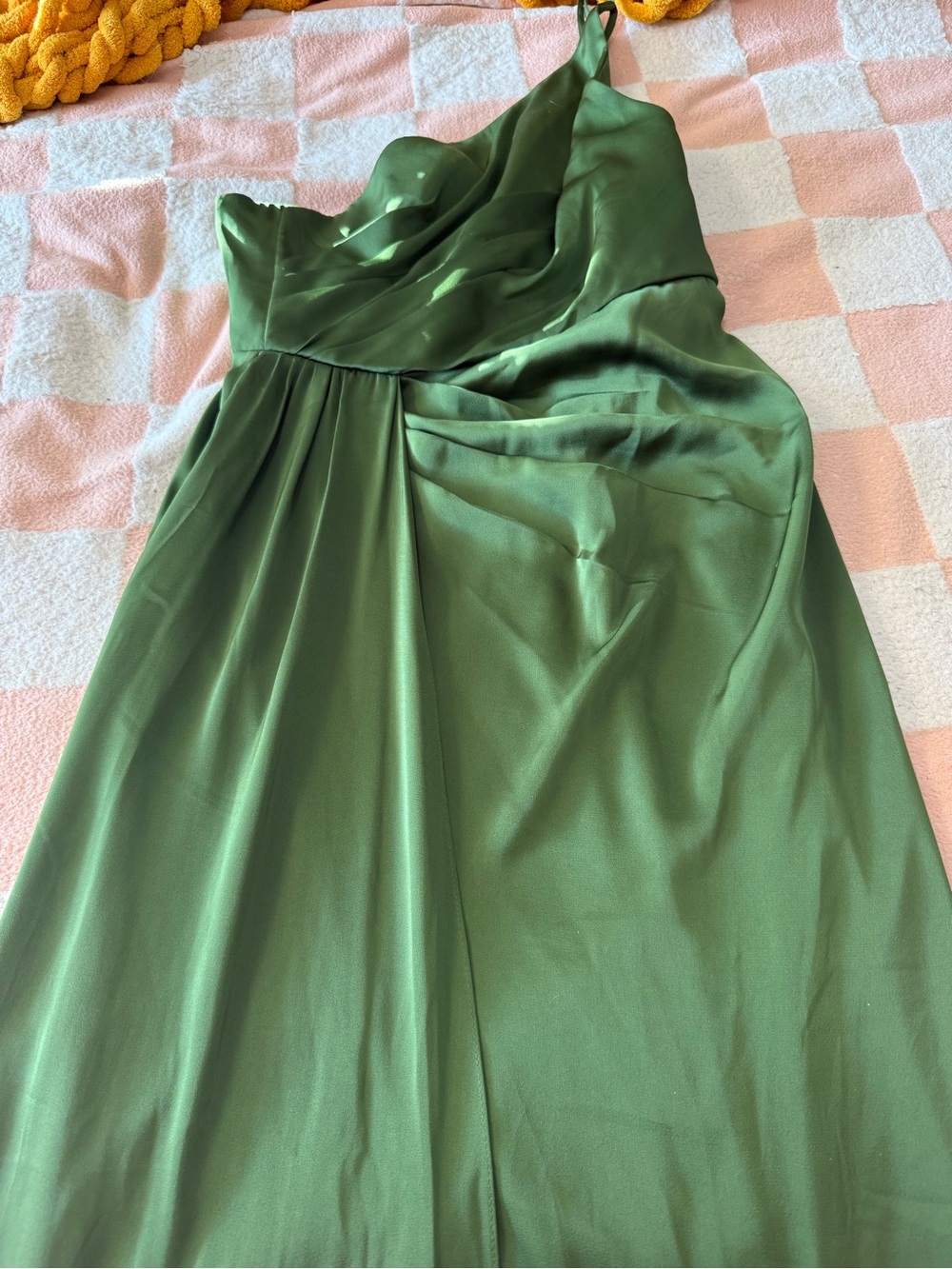 Azazie Olive One-Shoulder Satin Gown - Picture 4 of 8